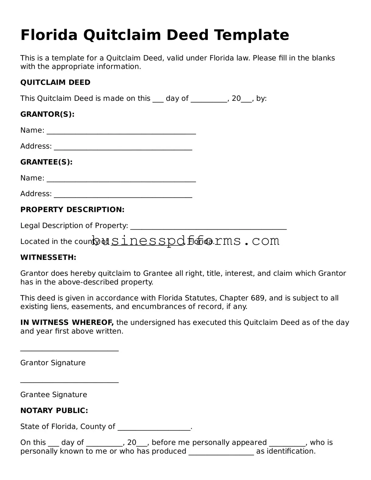Free Florida Quitclaim Deed Template