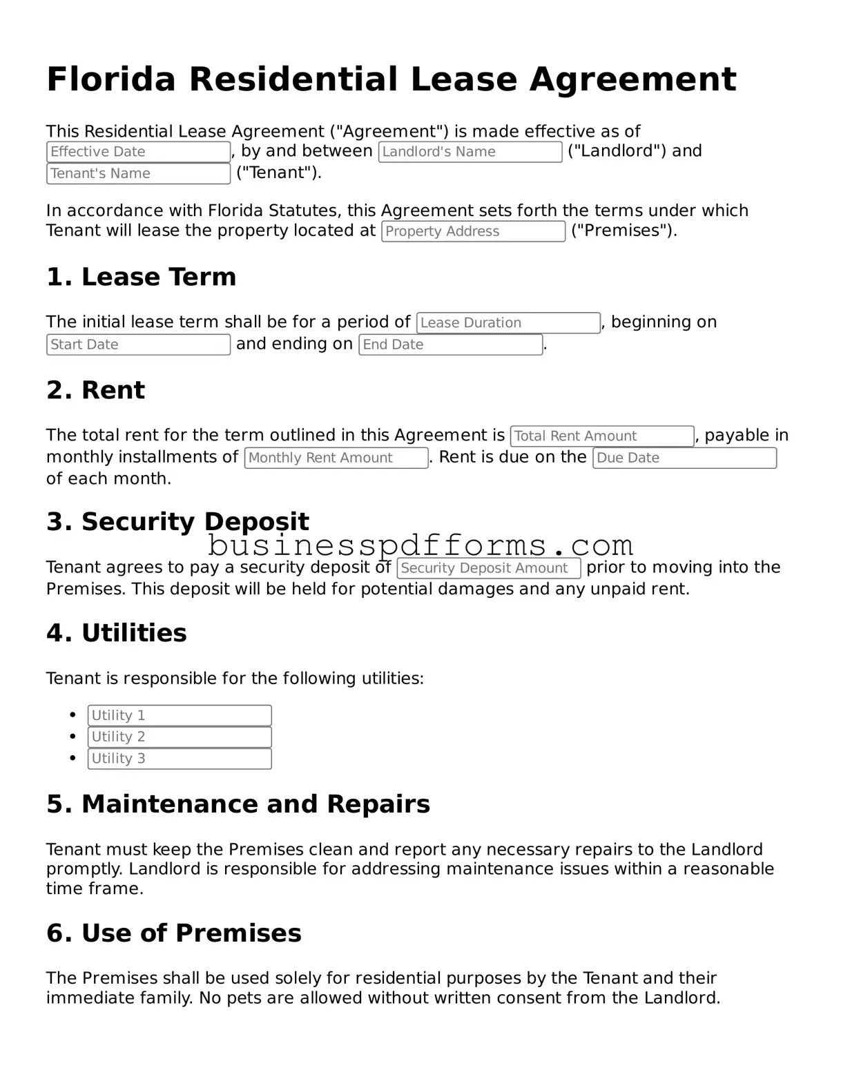 Free Florida Residential Lease Agreement Template