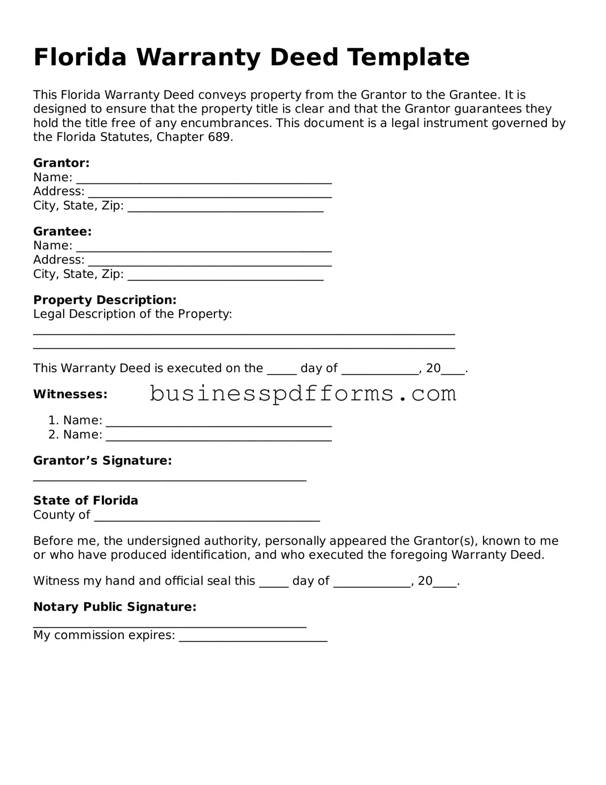 Free Florida Deed Template