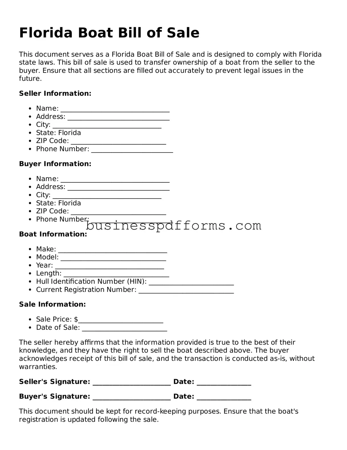 Free Florida Boat Bill of Sale Template