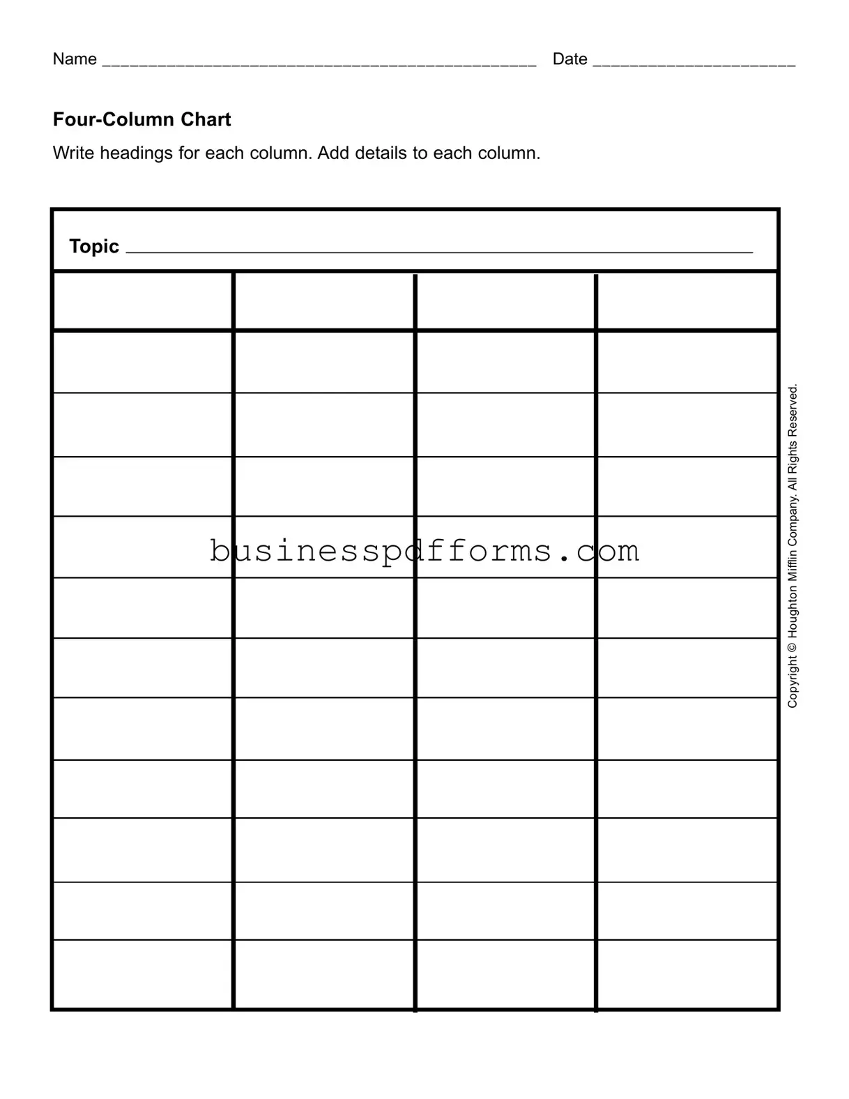 Fill in Your Four Column Chart Template