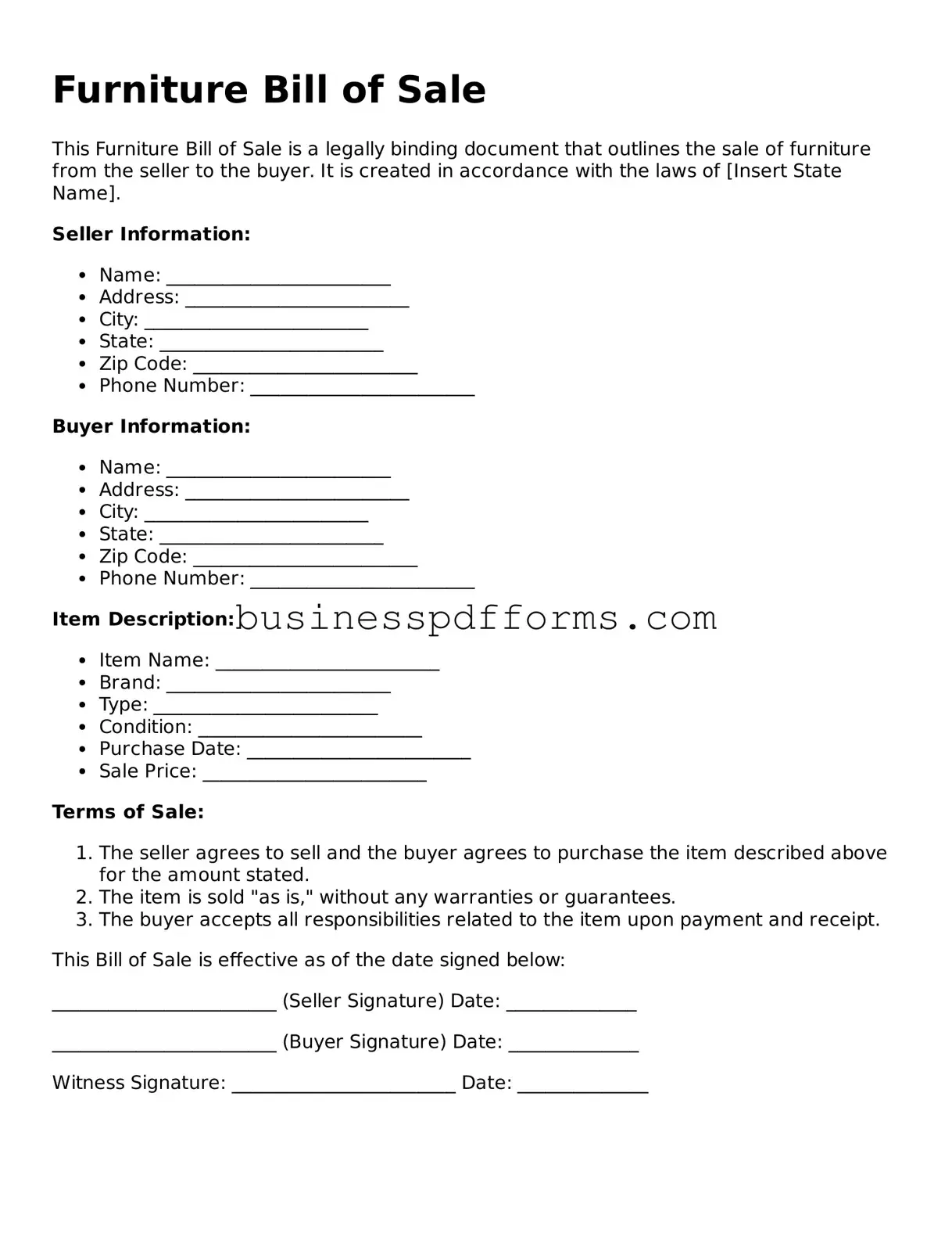Attorney-Verified Furniture Bill of Sale Template
