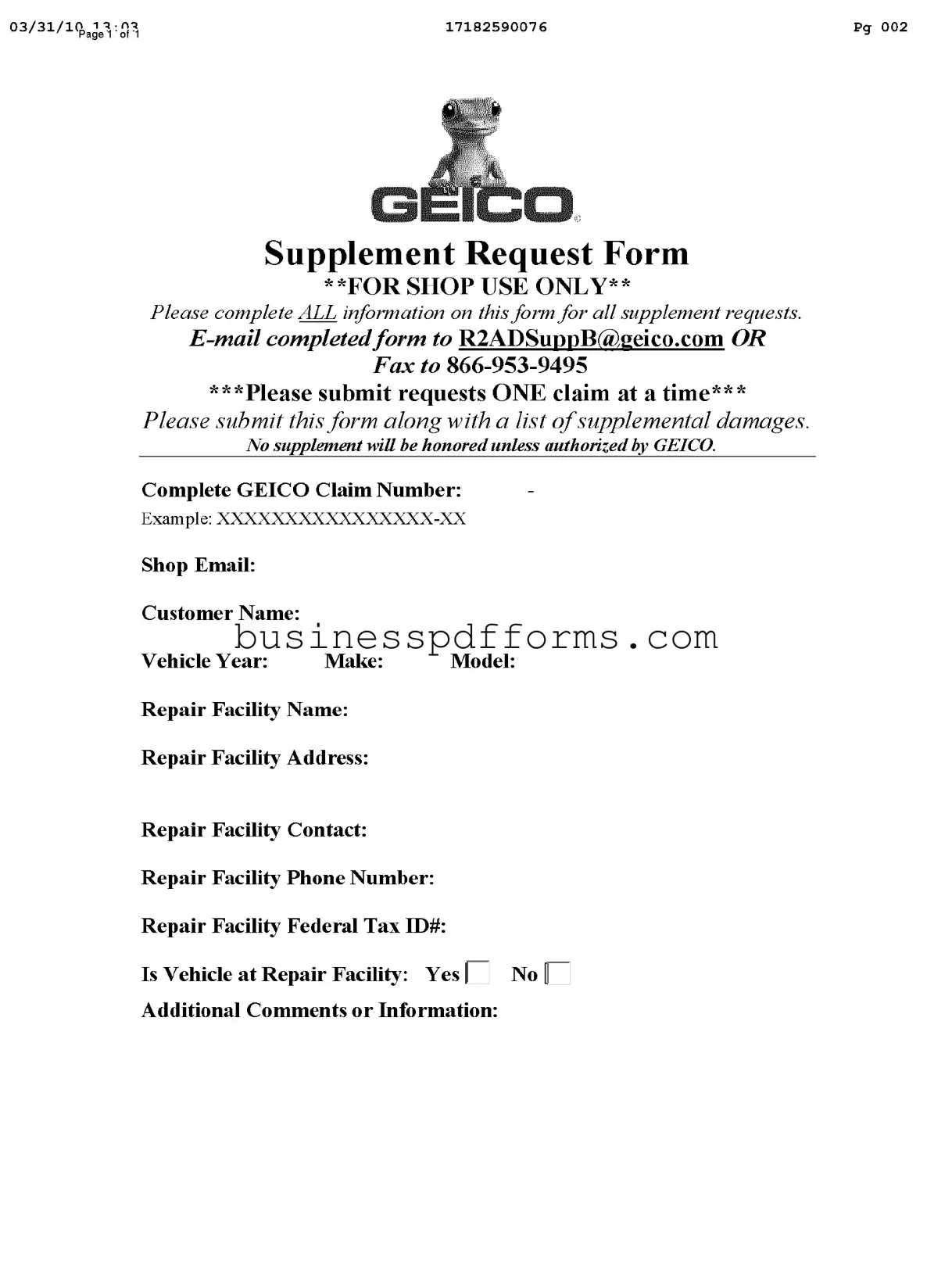 Fill in Your Geico Supplement Request Template