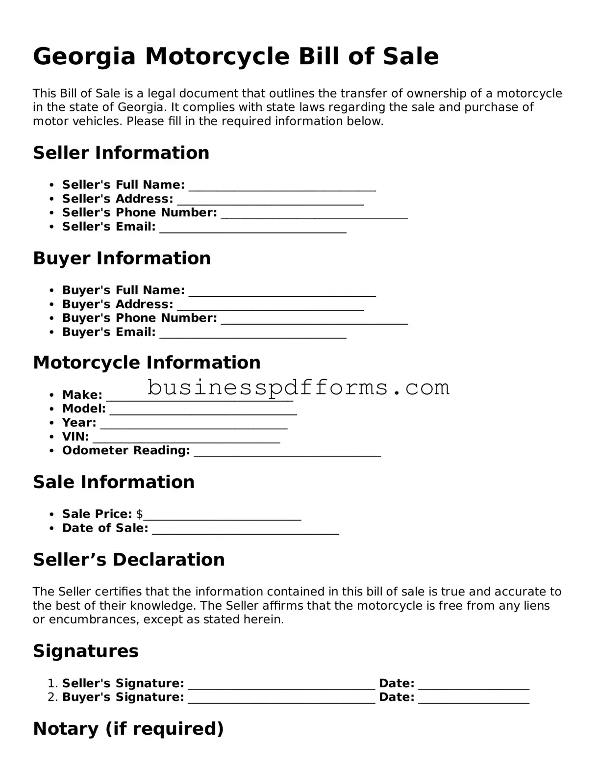 Free Georgia Motorcycle Bill of Sale Template