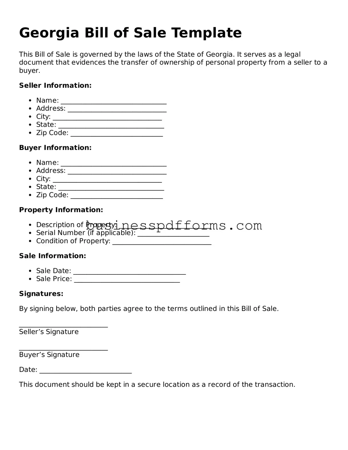 Free Georgia Bill of Sale Template