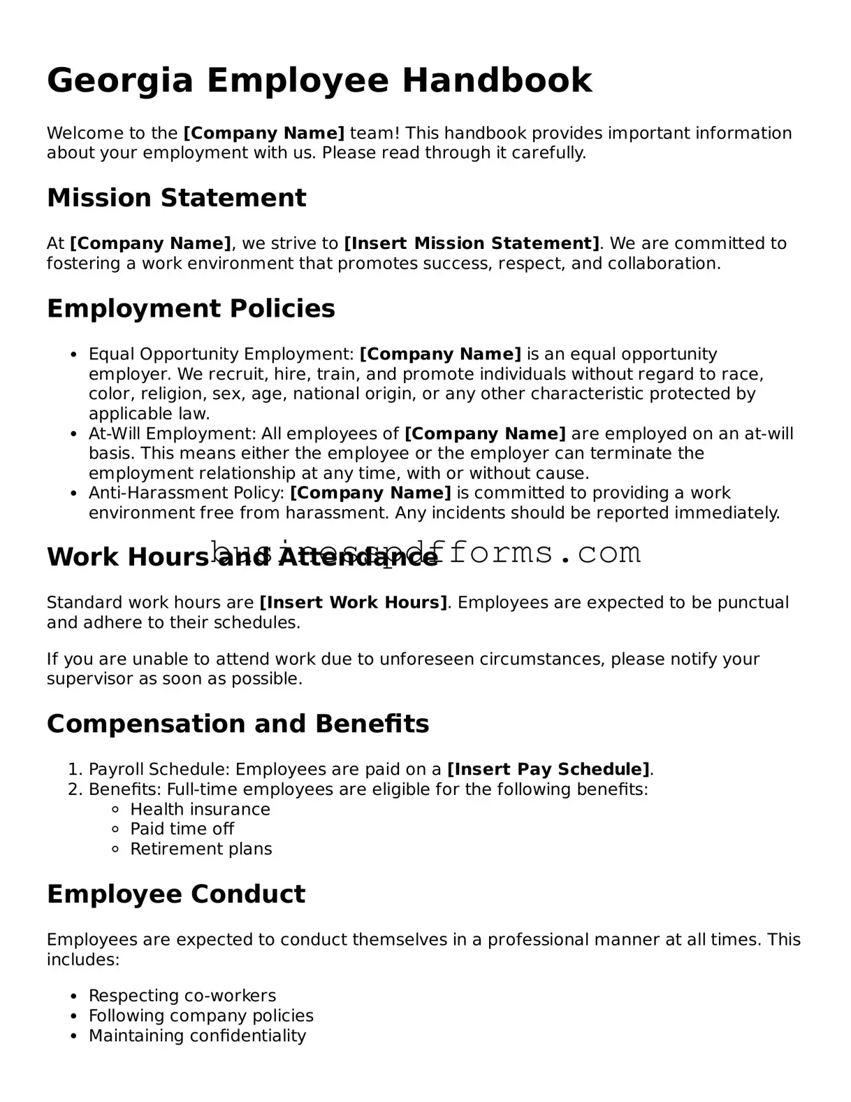 Free Georgia Employee Handbook Template