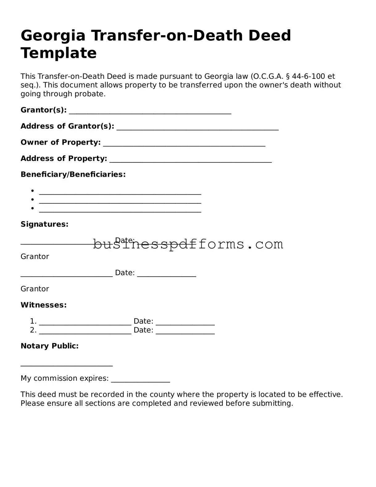 Free Georgia Transfer-on-Death Deed Template