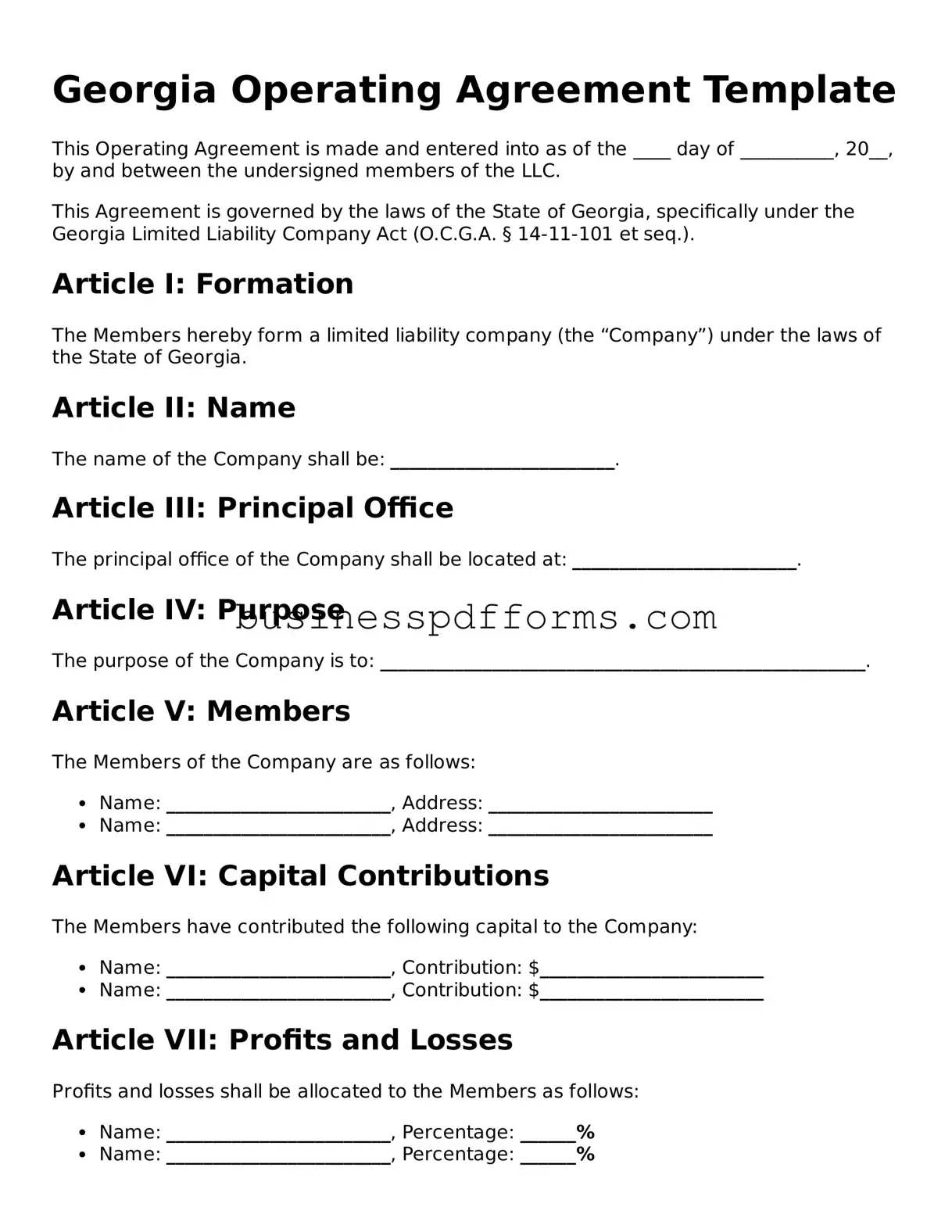Free Georgia Operating Agreement Template