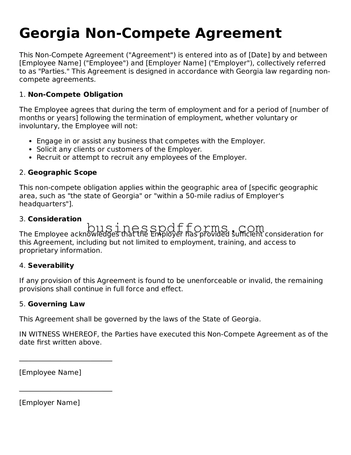 Free Georgia Non-compete Agreement Template