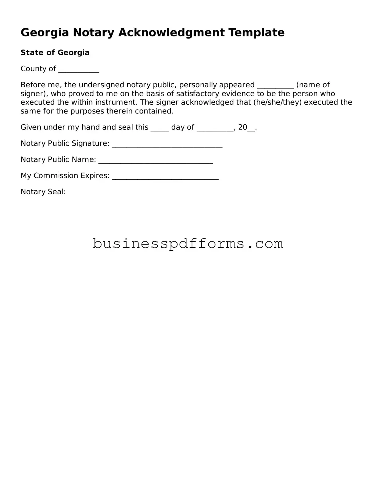 Free Georgia Notary Acknowledgement Template