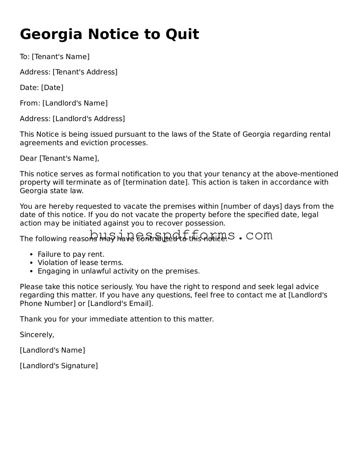 Free Georgia Notice to Quit Template