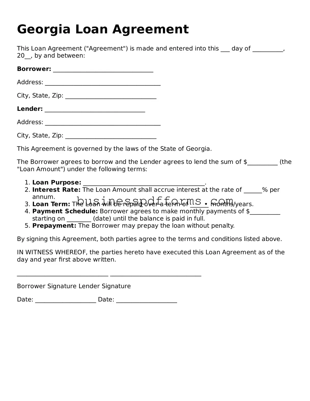 Free Georgia Loan Agreement Template