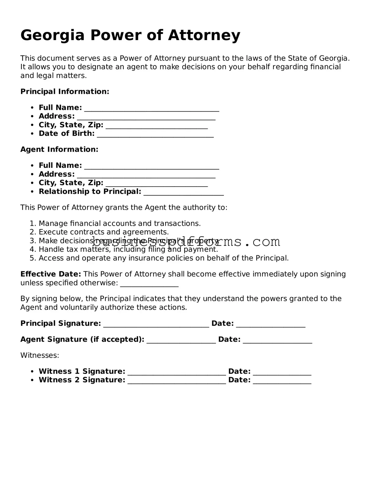 Free Georgia Power of Attorney Template