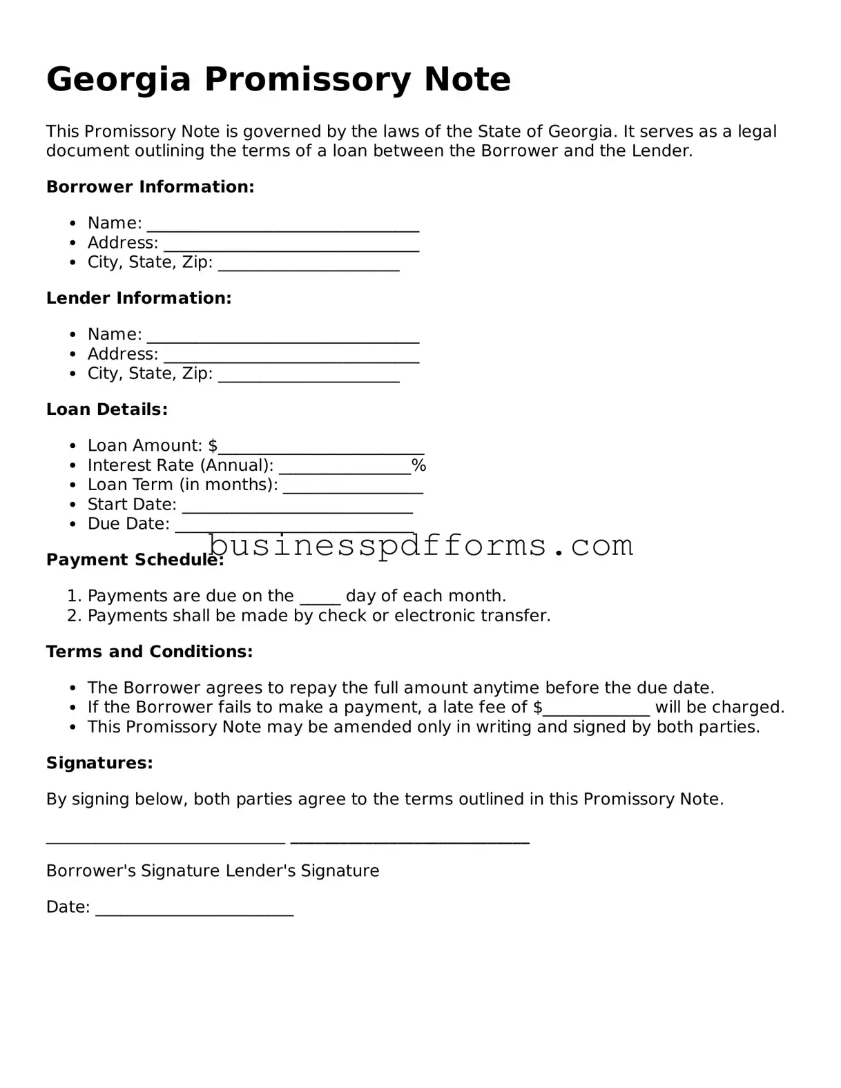Free Georgia Promissory Note Template
