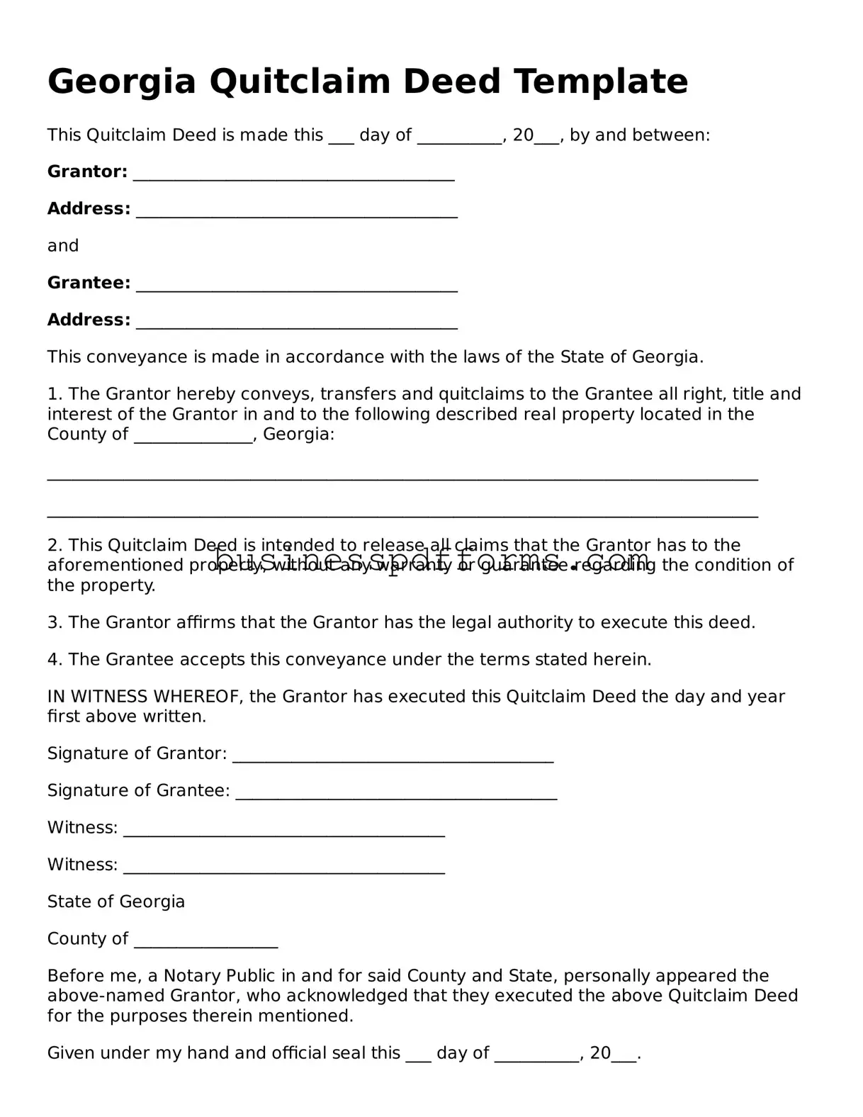Free Georgia Quitclaim Deed Template
