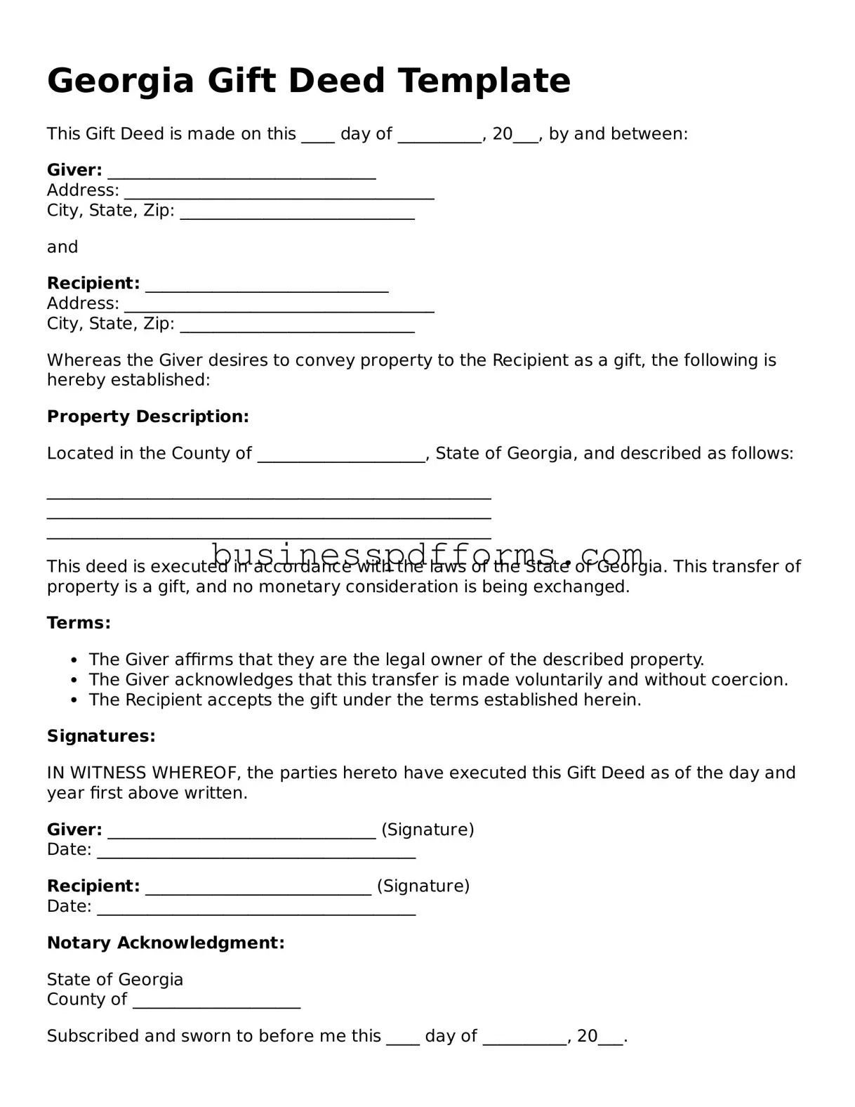 Free Georgia Gift Deed Template