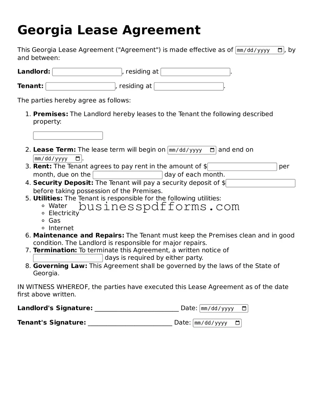 Free Georgia Lease Agreement Template