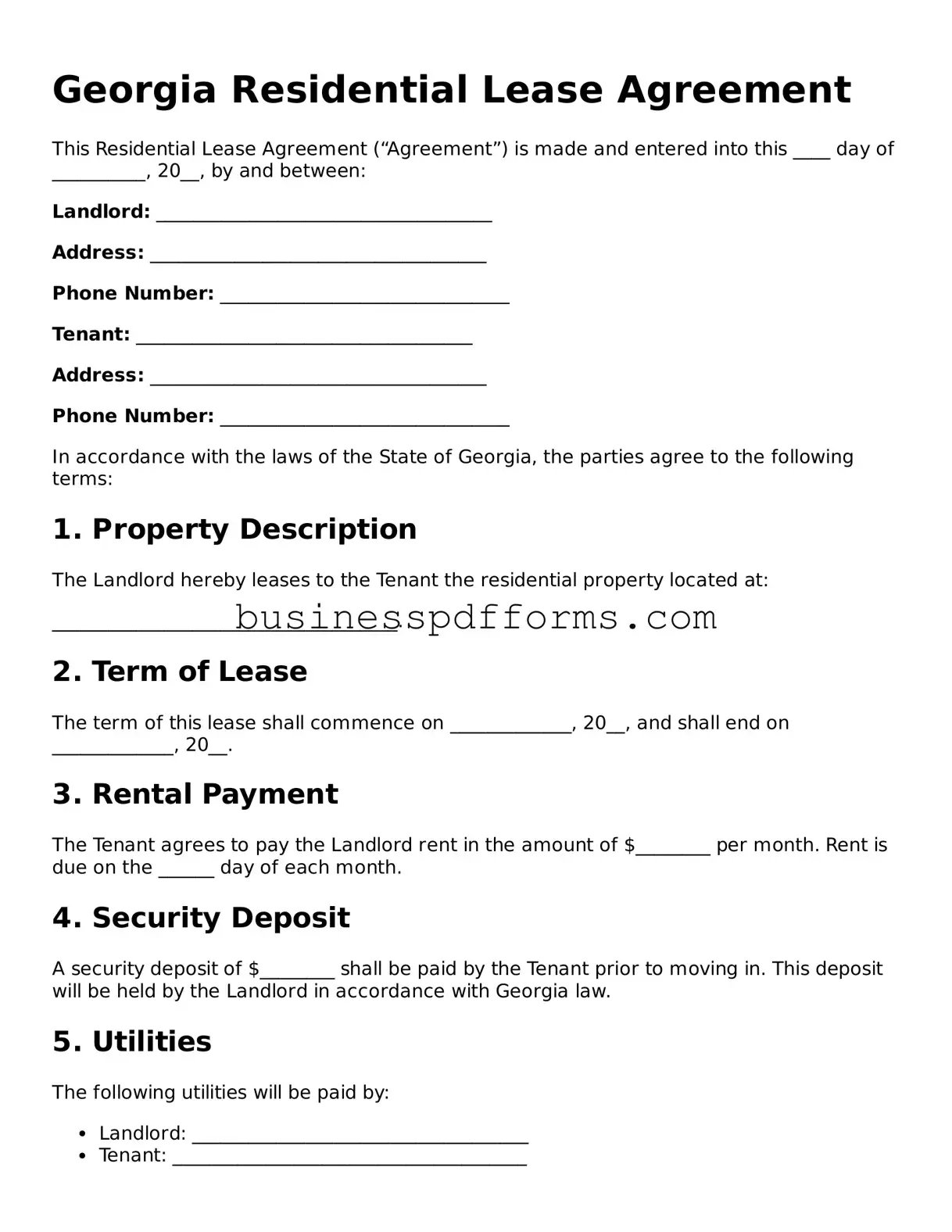 Free Georgia Residential Lease Agreement Template