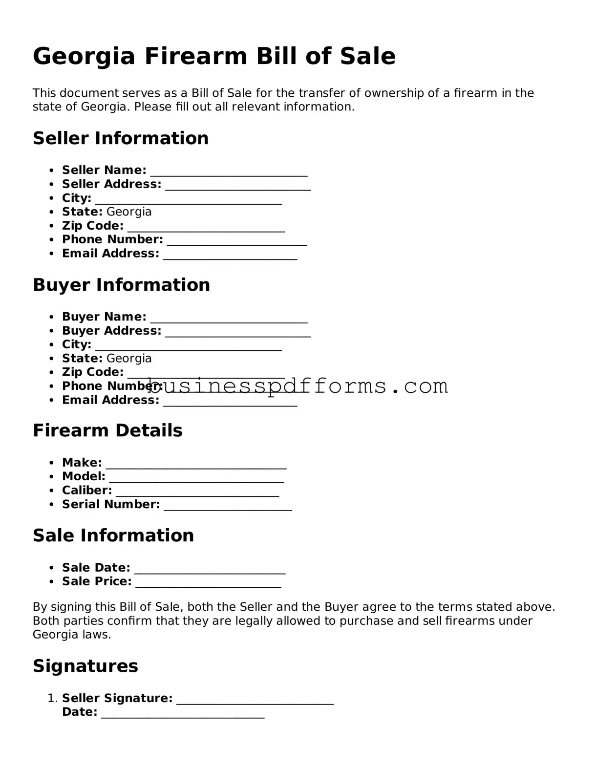 Free Georgia Firearm Bill of Sale Template
