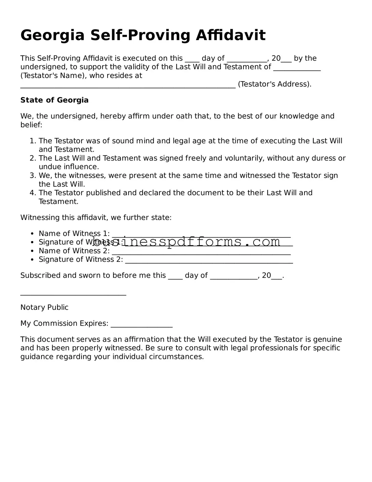 Free Georgia Self-Proving Affidavit Template