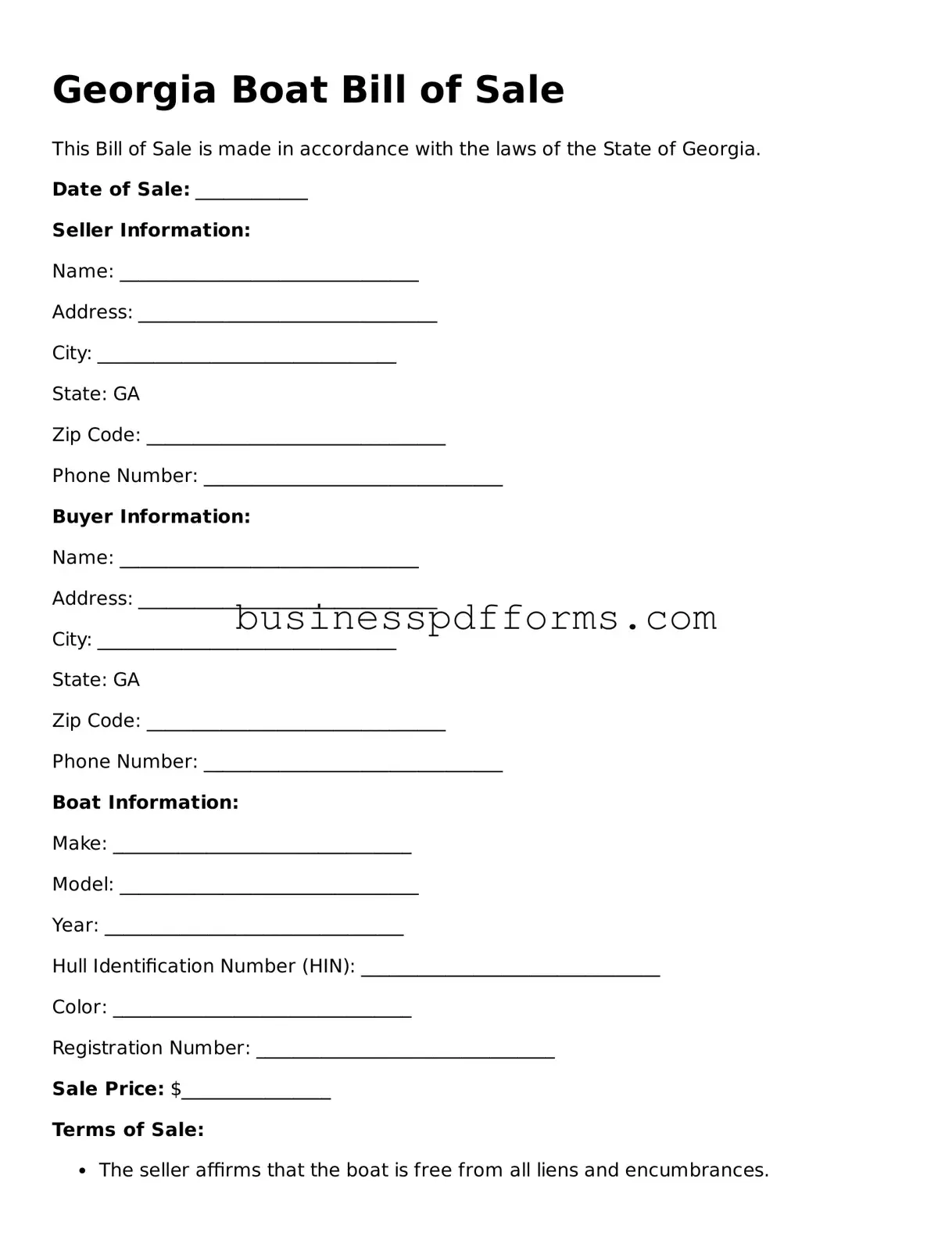 Free Georgia Boat Bill of Sale Template
