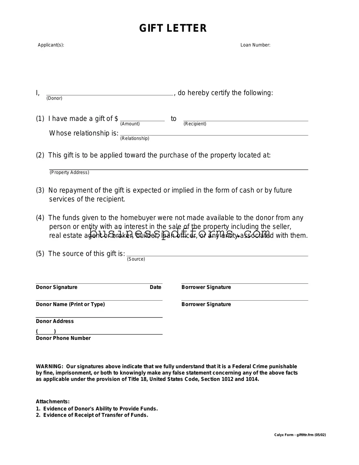 Fill in Your Gift Letter Template