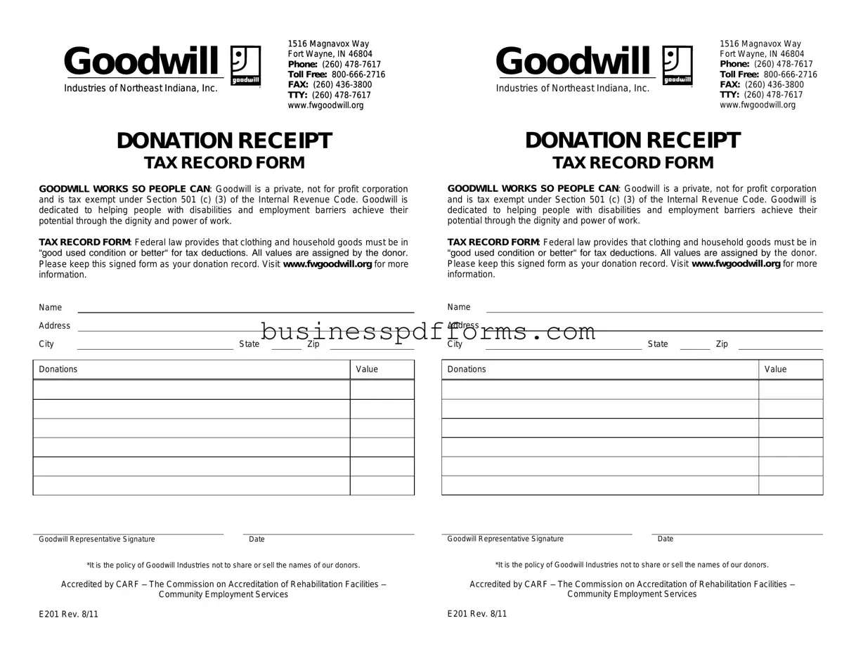 Fill in Your Goodwill donation receipt Template