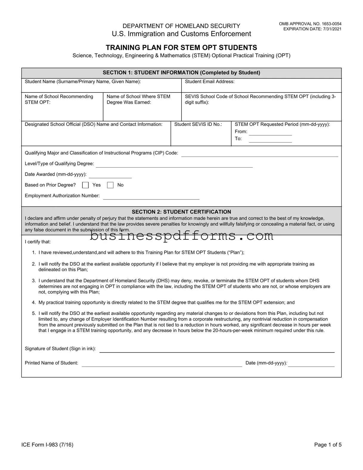 Fill in Your ICE I-983 Template