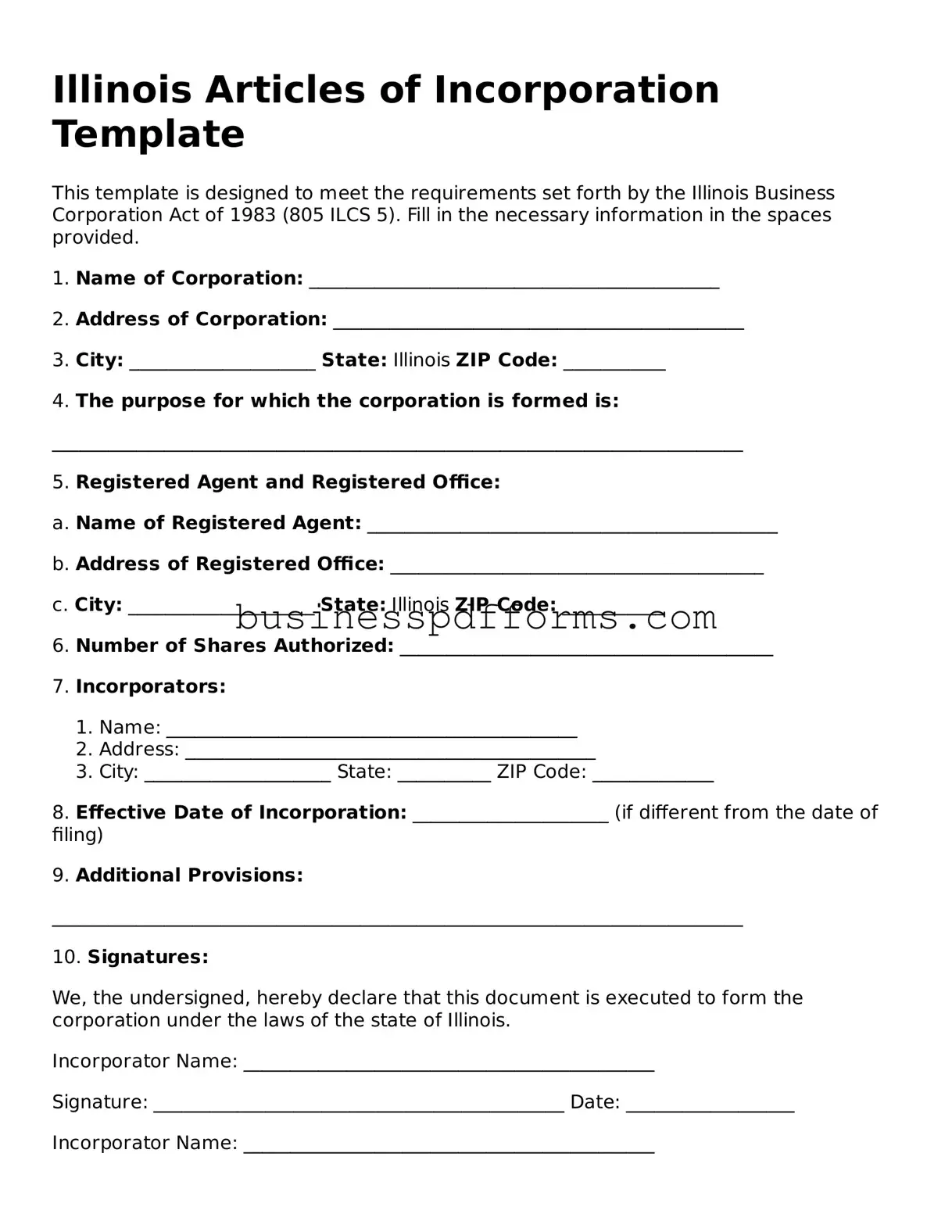 Free Illinois Articles of Incorporation Template
