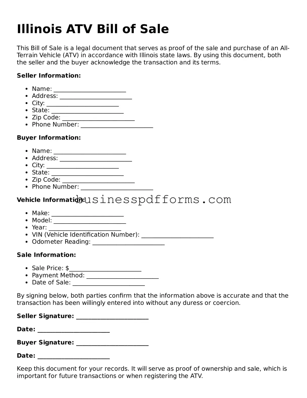 Free Illinois ATV Bill of Sale Template