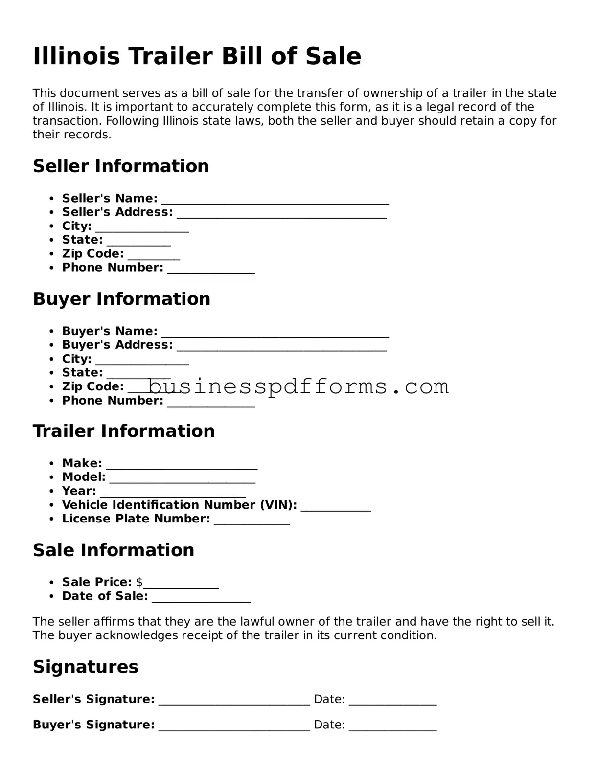 Free Illinois Trailer Bill of Sale Template
