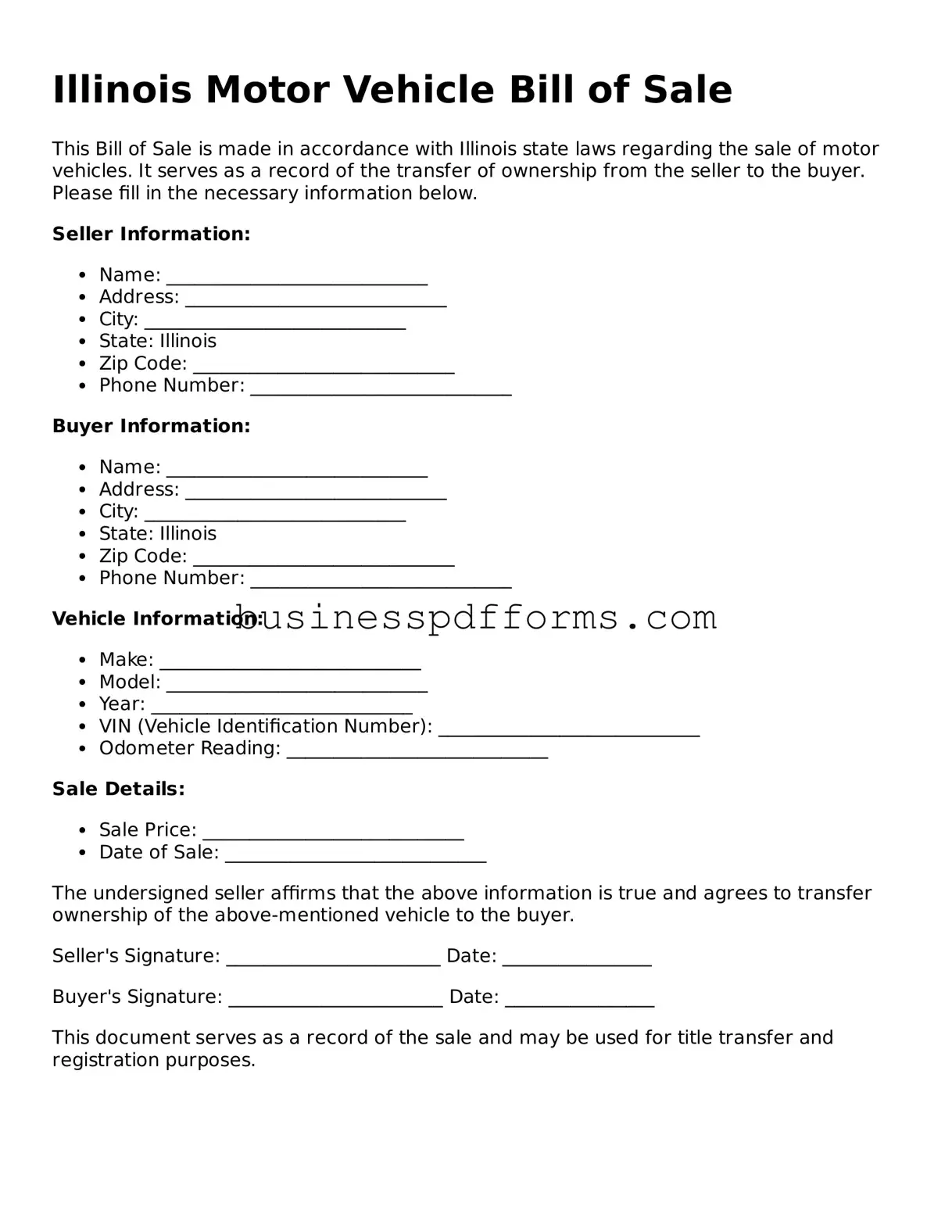 Free Illinois Motor Vehicle Bill of Sale Template