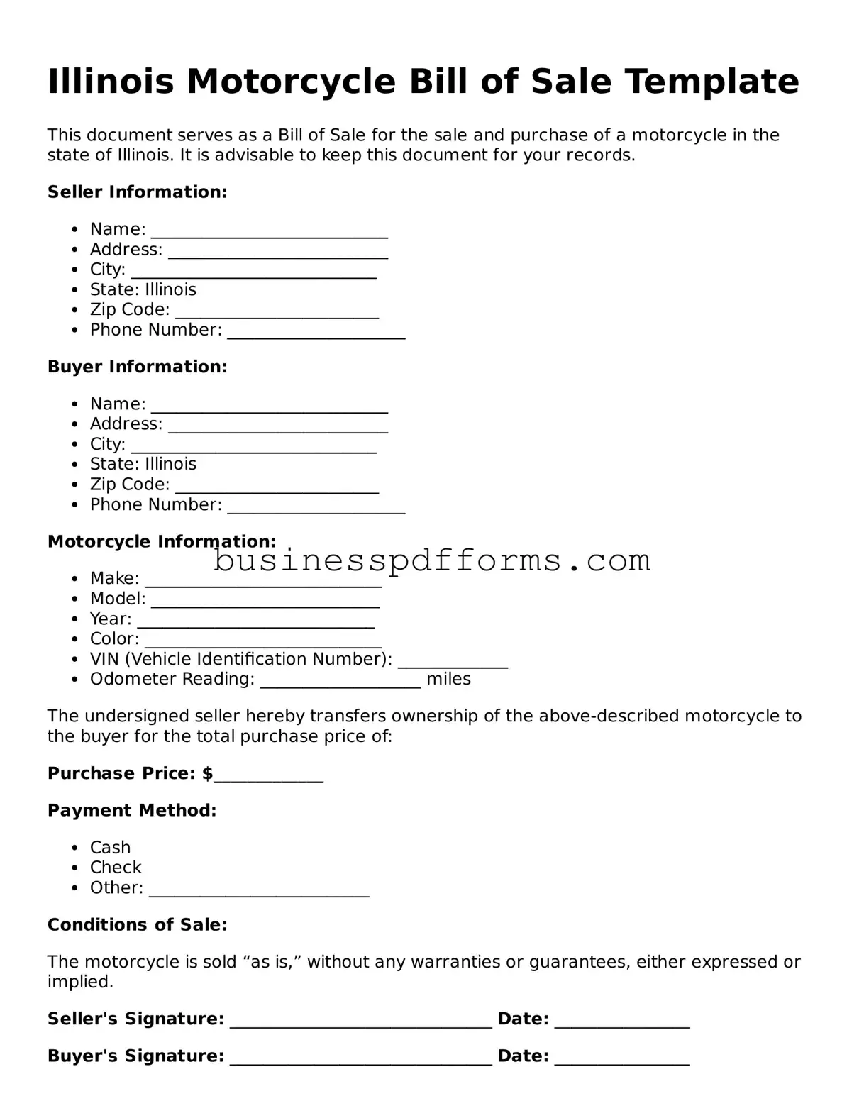 Free Illinois Motorcycle Bill of Sale Template