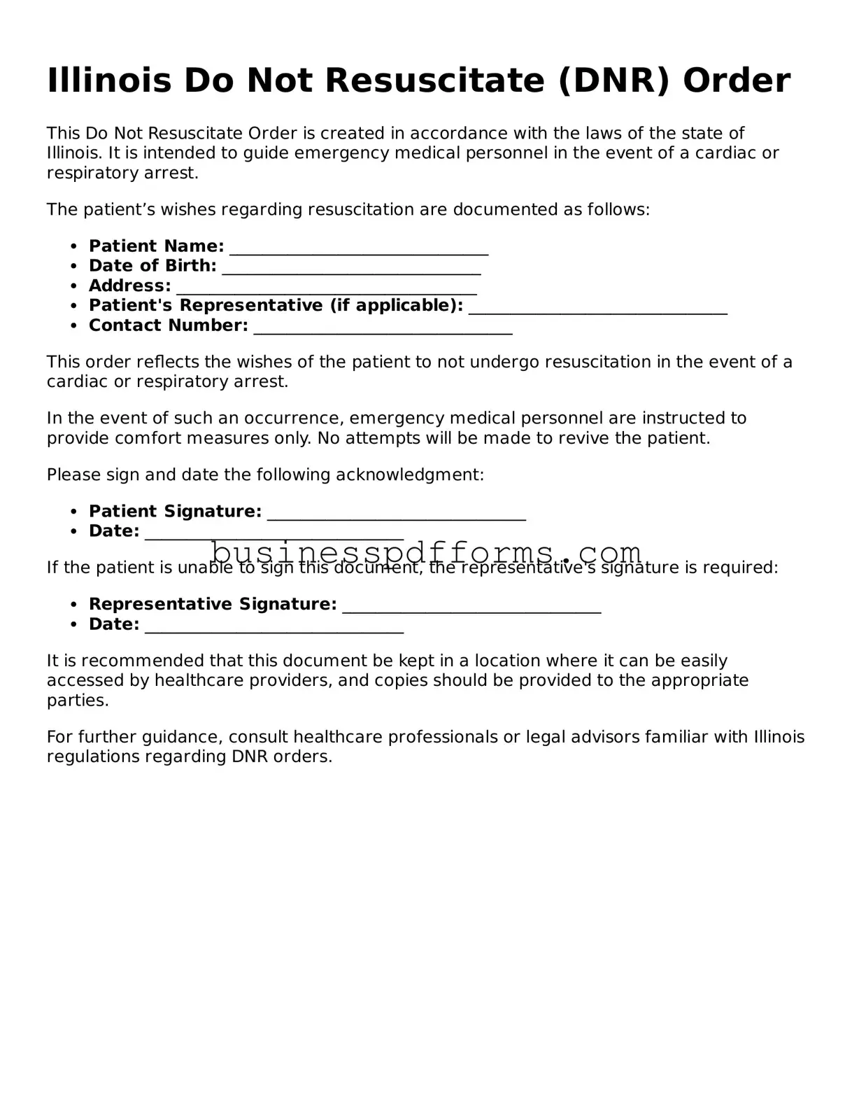 Free Illinois Do Not Resuscitate Order Template