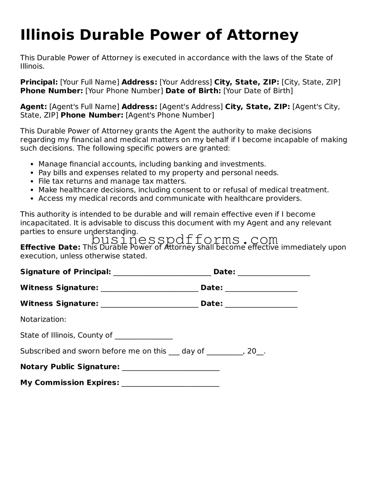 Free Illinois Durable Power of Attorney Template