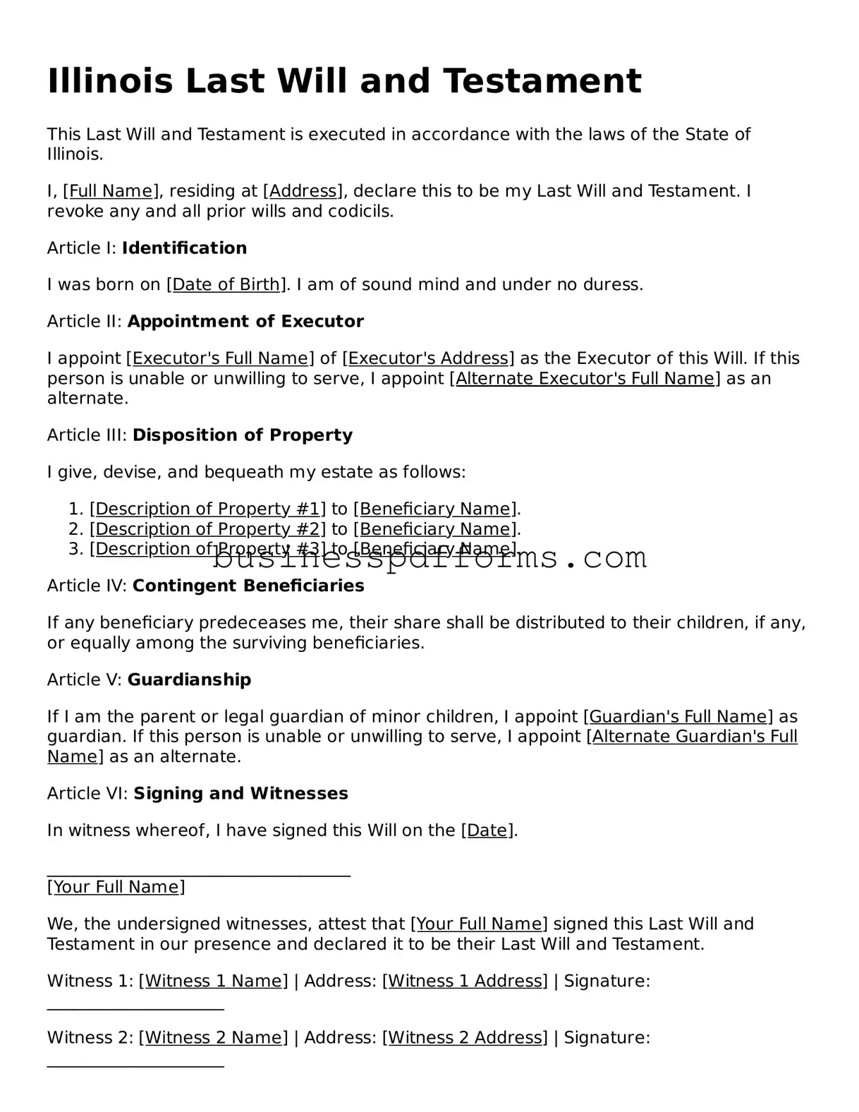 Free Illinois Last Will and Testament Template