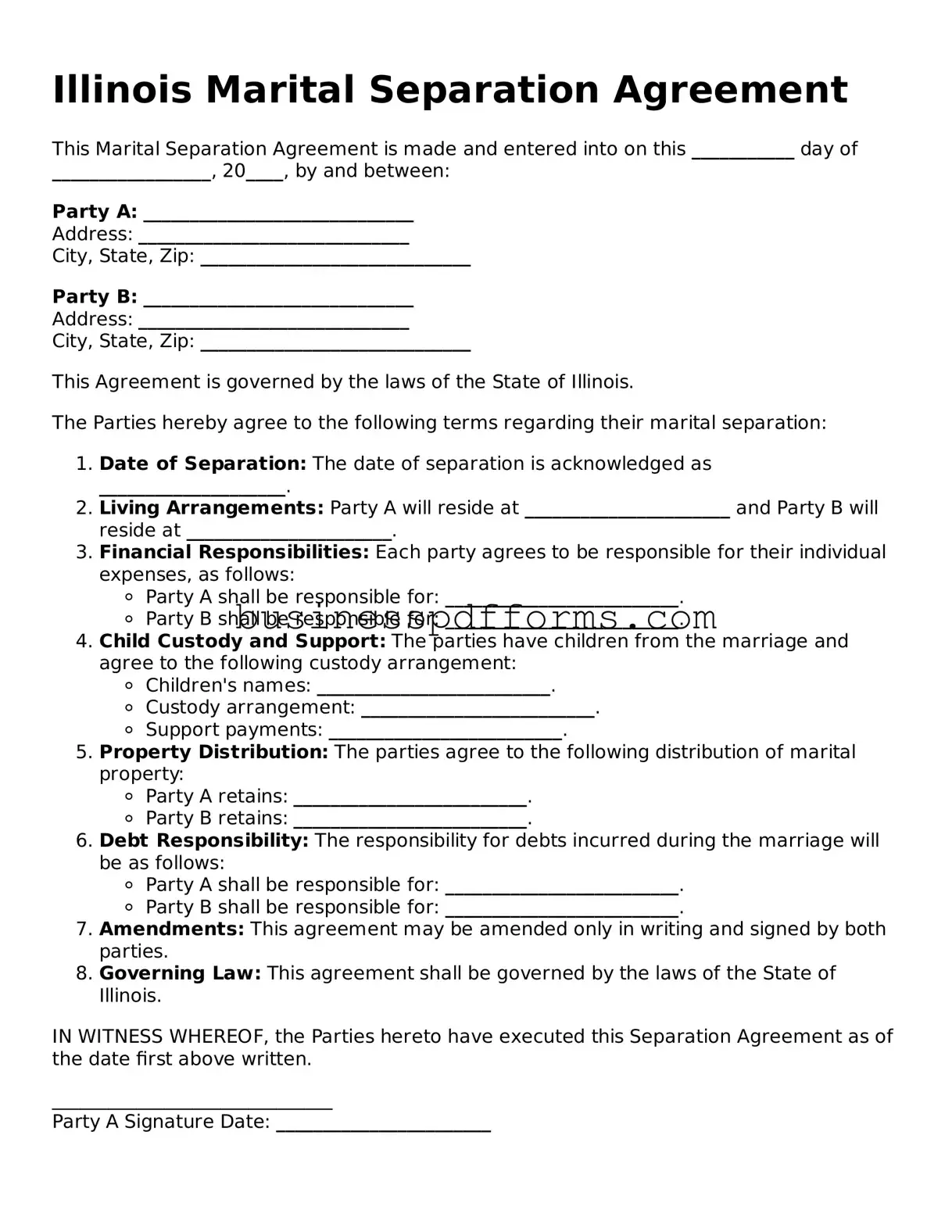 Free Illinois Marital Separation Agreement Template