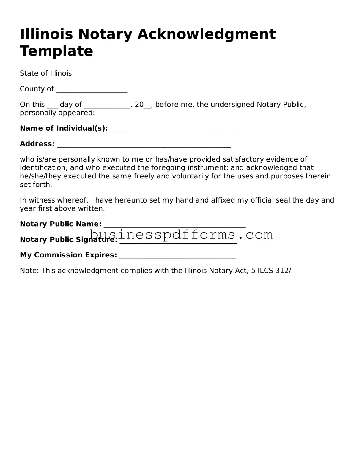 Free Illinois Notary Acknowledgement Template