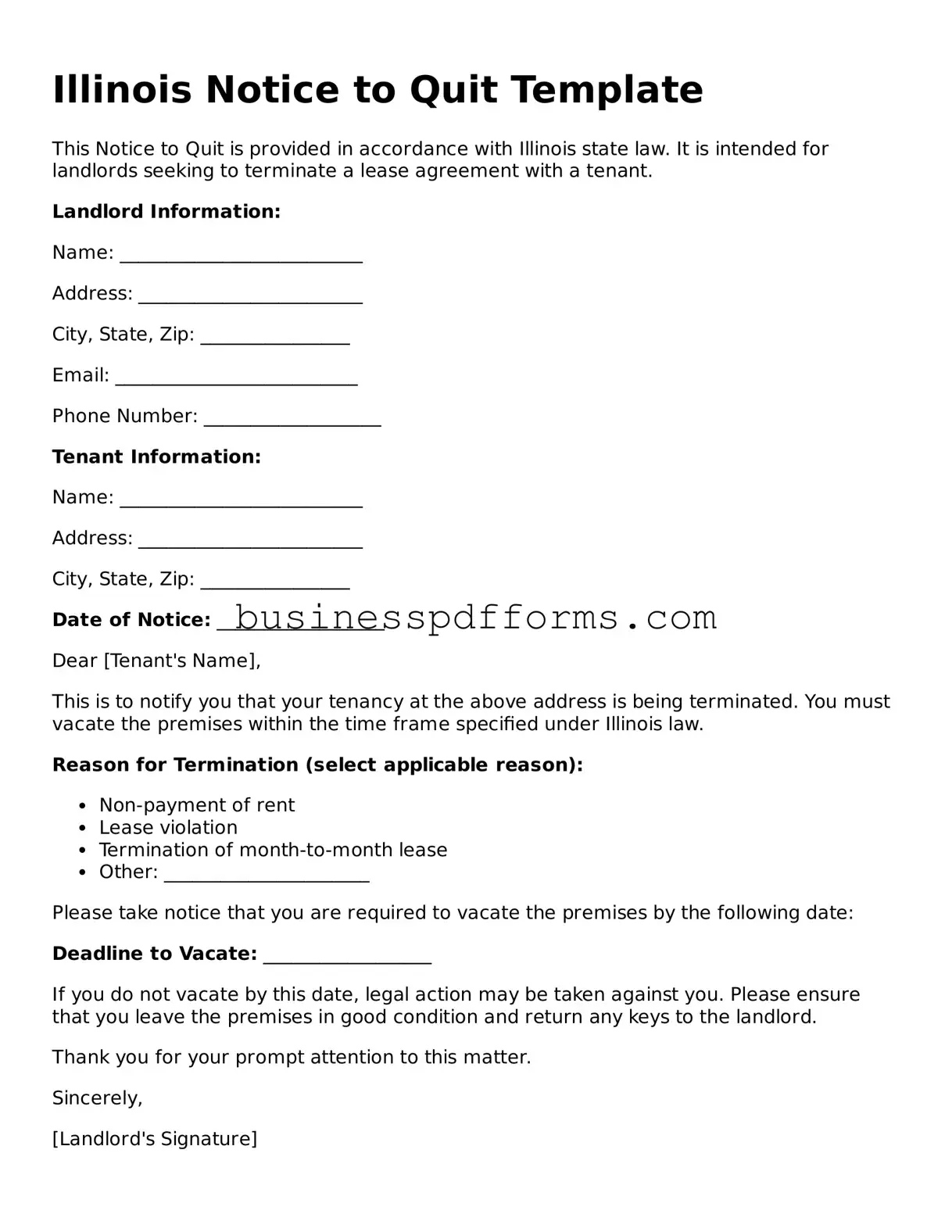 Free Illinois Notice to Quit Template