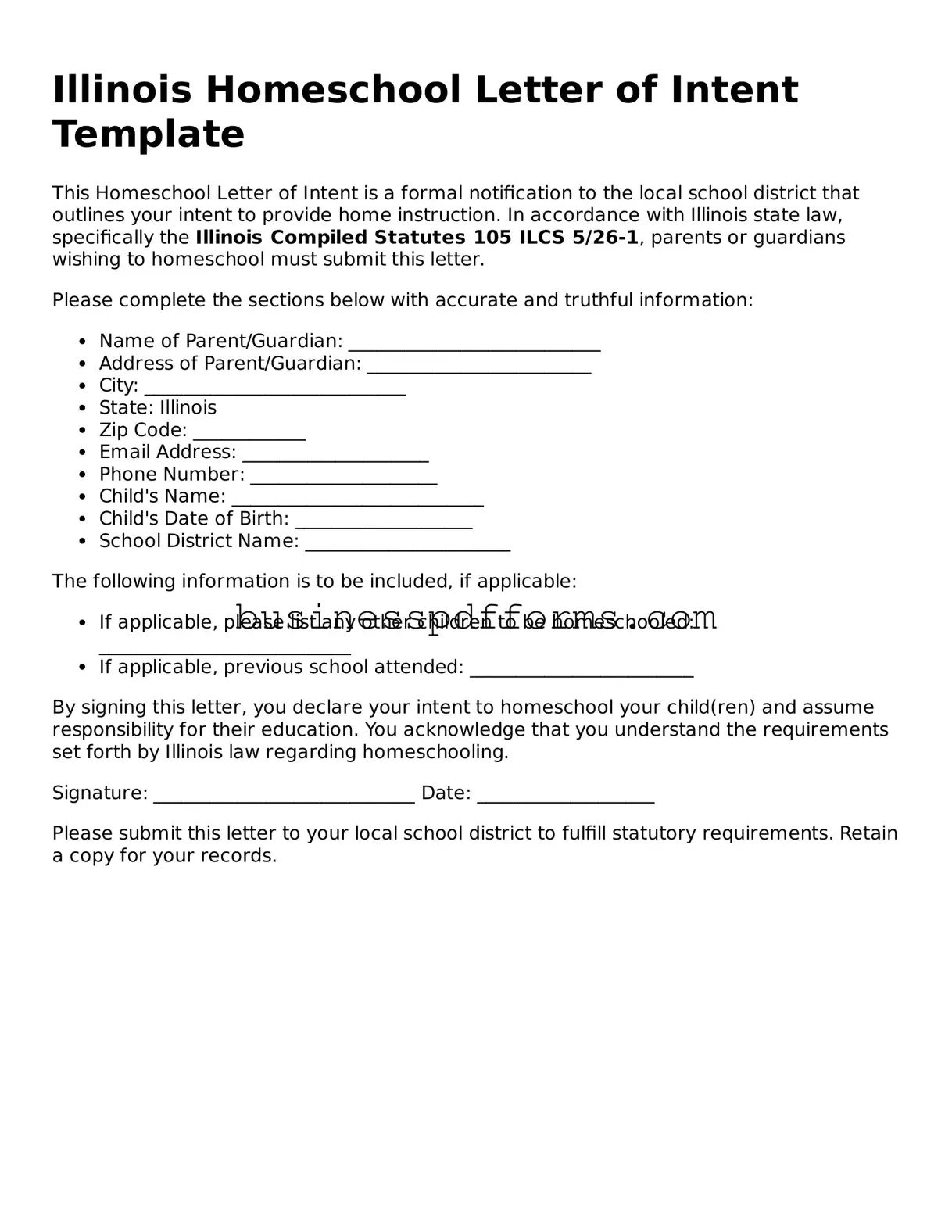 Free Illinois Homeschool Letter of Intent Template