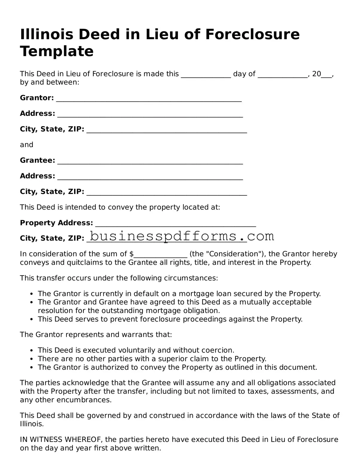Free Illinois Deed in Lieu of Foreclosure Template