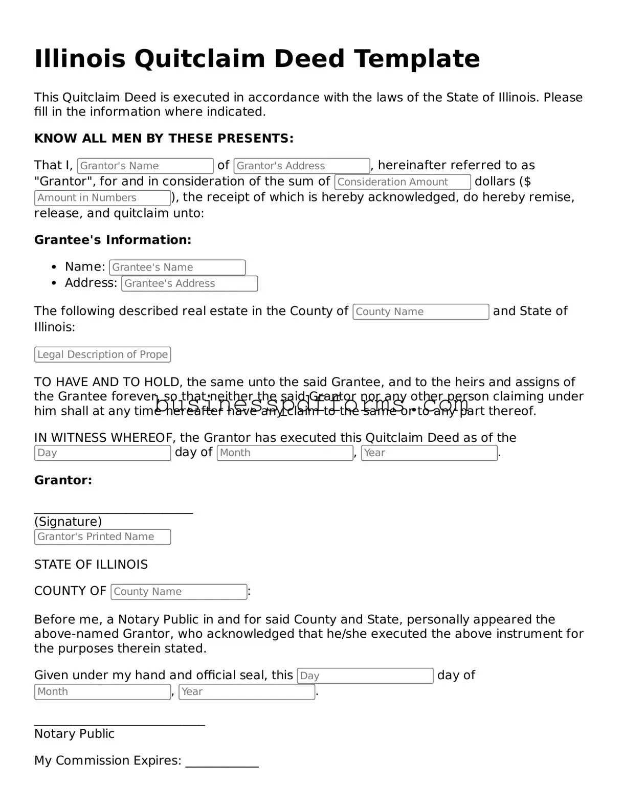 Free Illinois Quitclaim Deed Template
