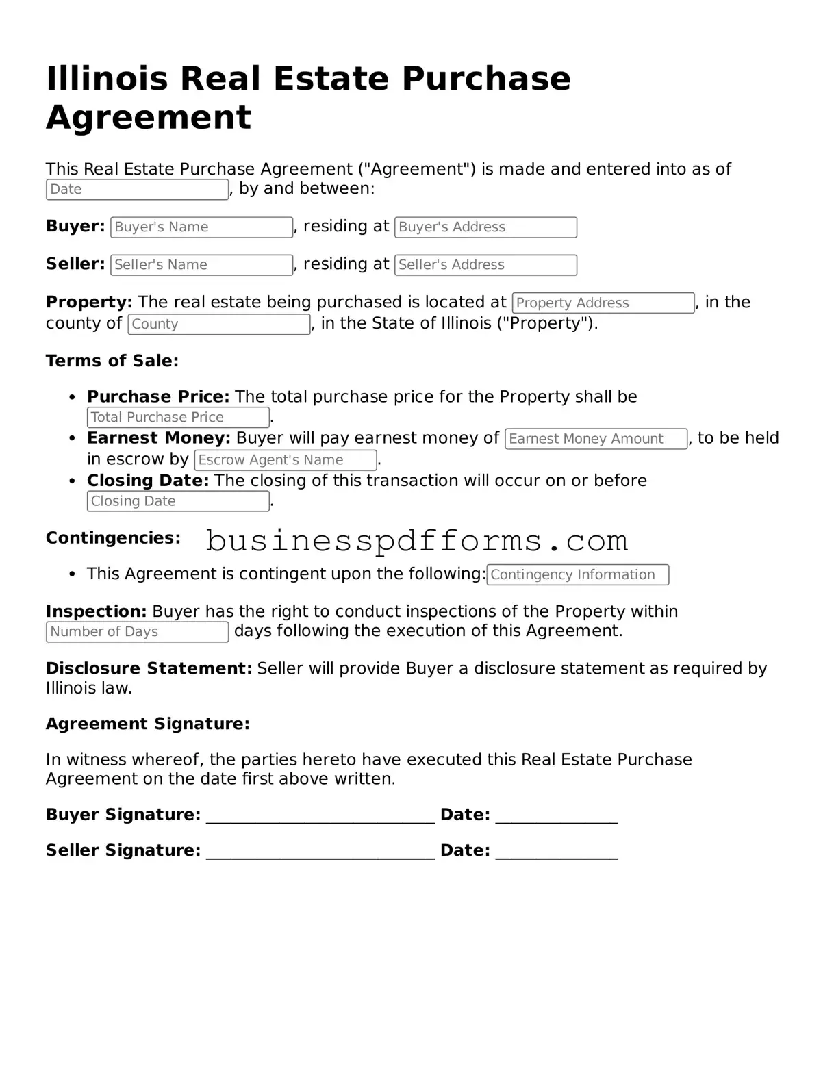 Free Illinois Real Estate Purchase Agreement Template