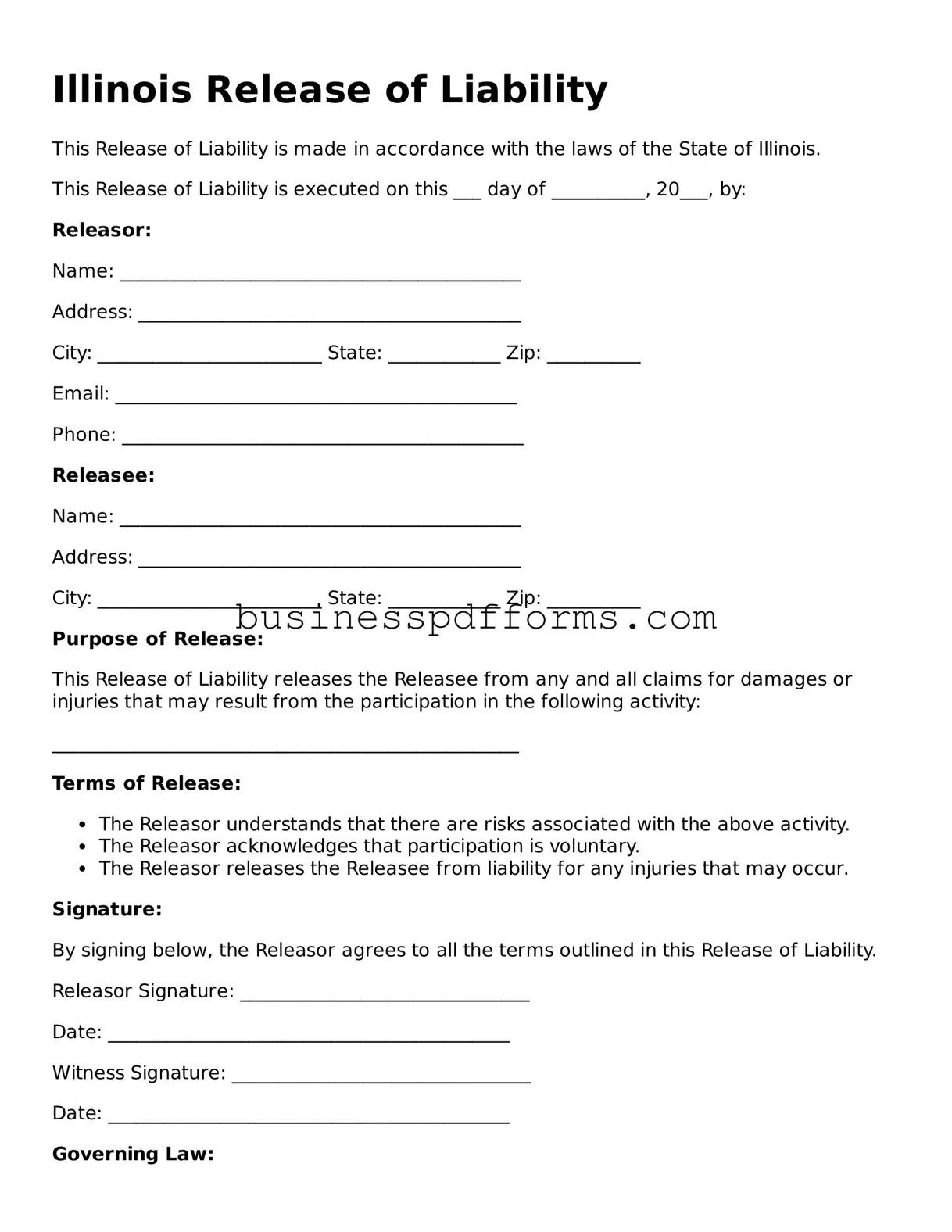 Free Illinois Release of Liability Template