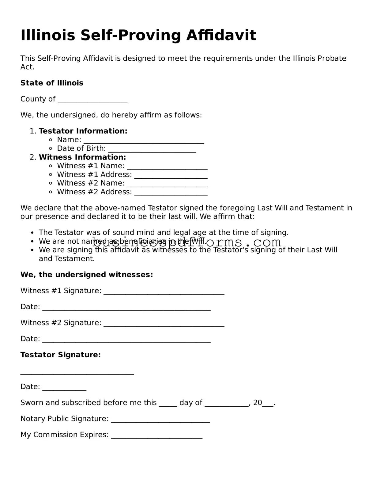 Free Illinois Self-Proving Affidavit Template
