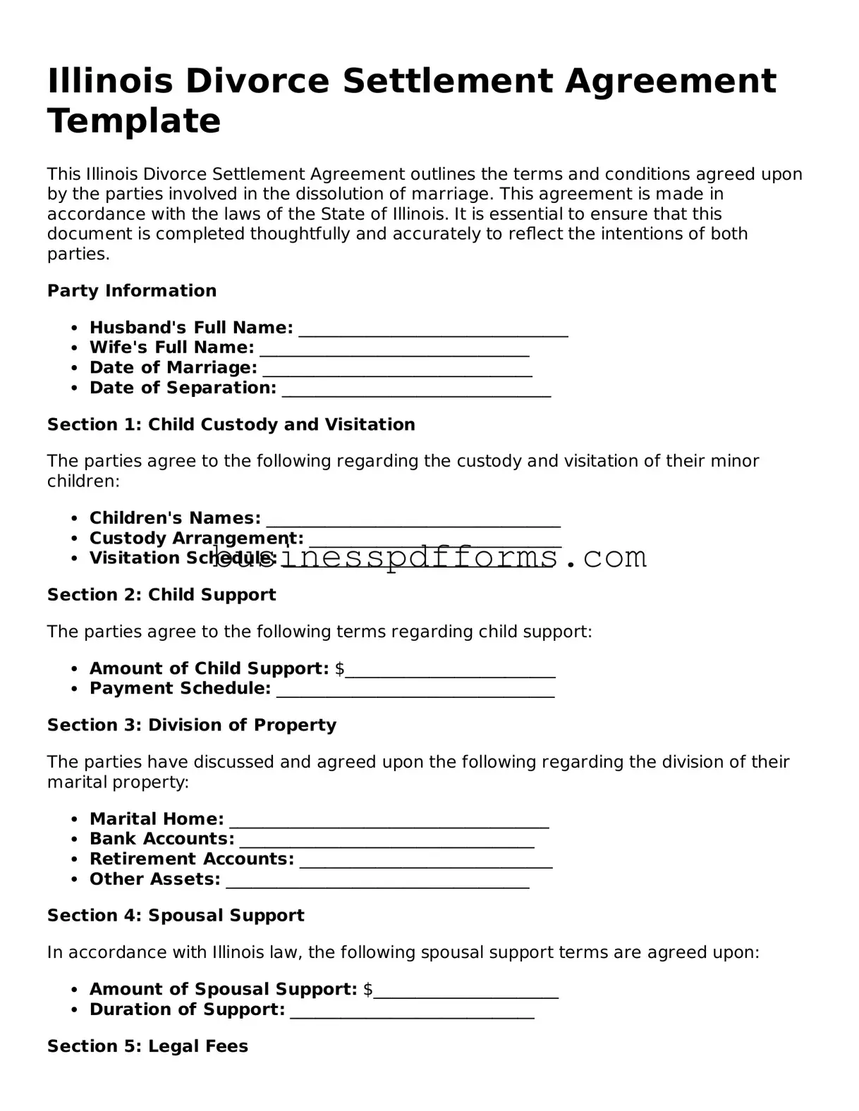 Free Illinois Divorce Settlement Agreement Template