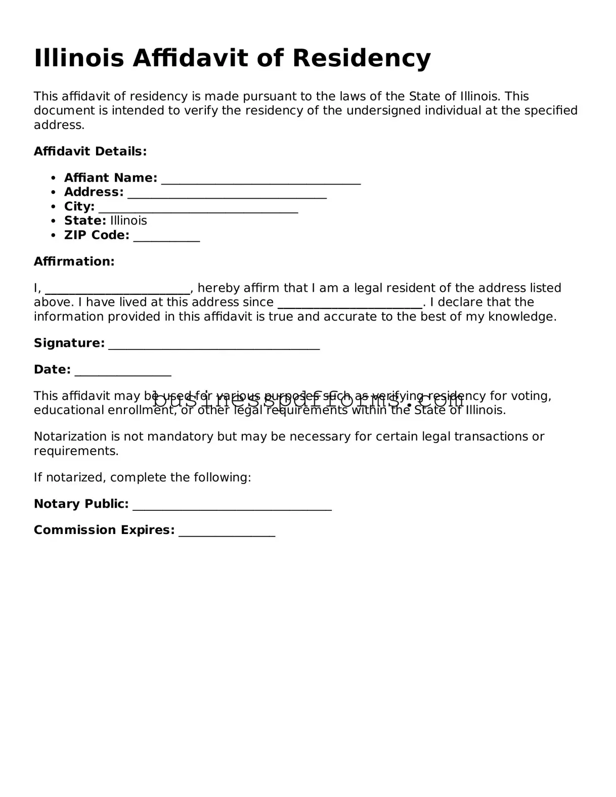 Free Illinois Affidavit of Residency Template