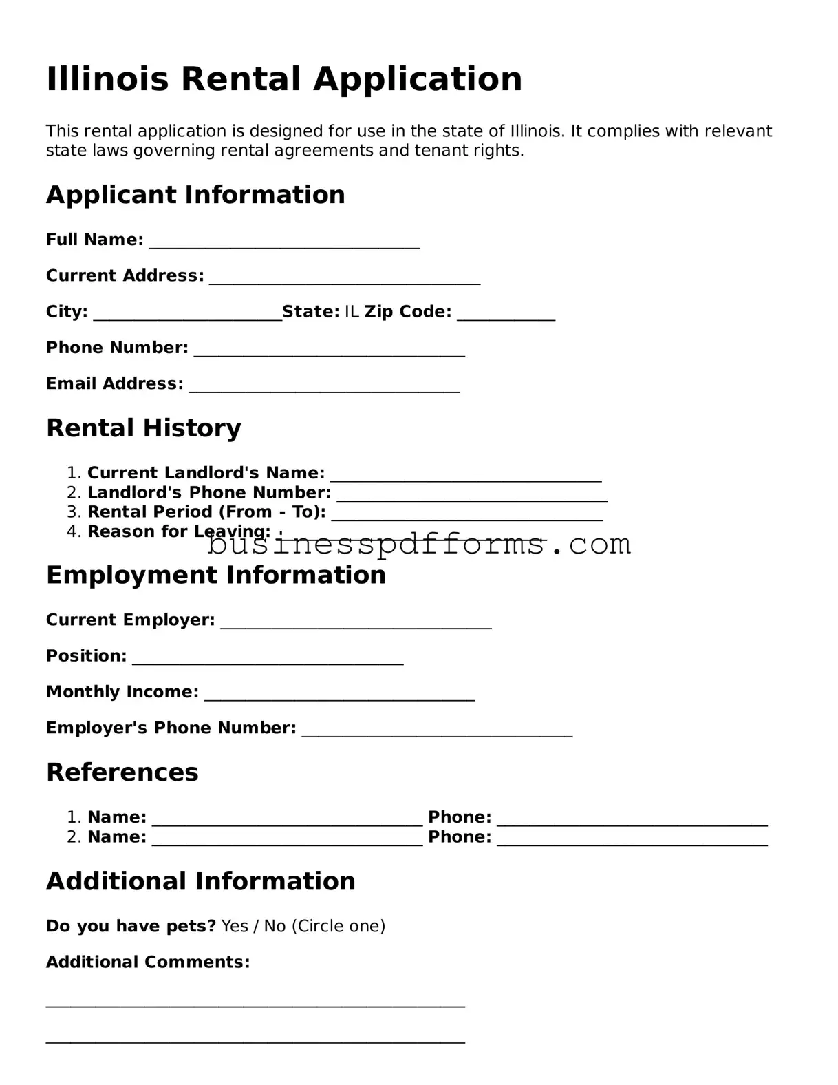 Free Illinois Rental Application Template