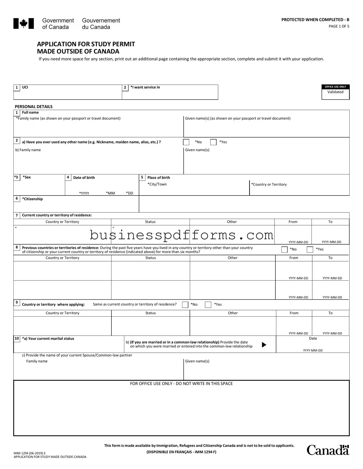 Fill in Your Imm 1294 Template