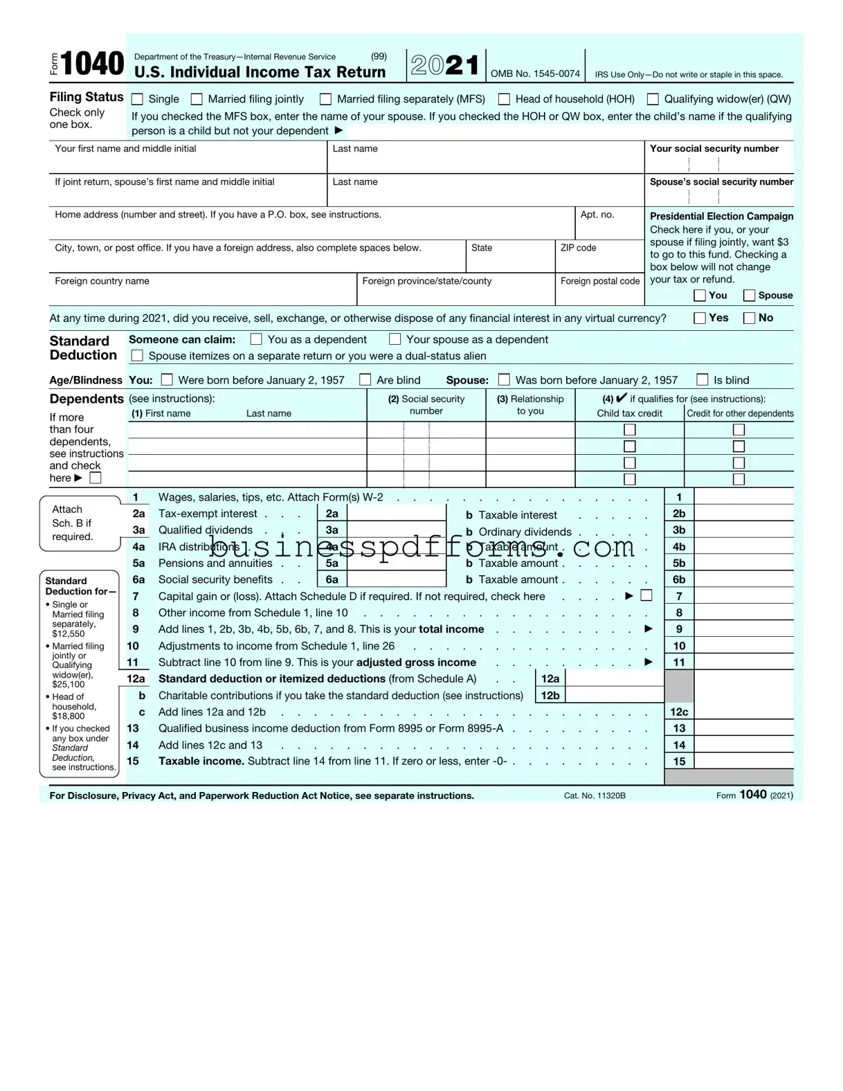 Fill in Your IRS 1040 Template